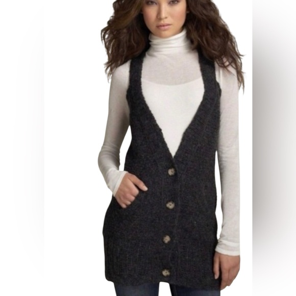 Free People Sweaters - Free People Charcoal Knit Button Front Cardigan Vest Sz Lg